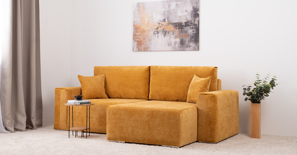 Диван-кровать угловой Оксфорд 714 композиция 1, шенилл STORM 8 горчичный, модульная система, сборка на любую сторону