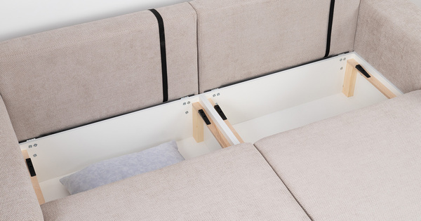 Диван-кровать угловой Оксфорд 710 композиция 1, шенилл Muza 04 светло-бежевый, модульная система, сборка на любую сторону