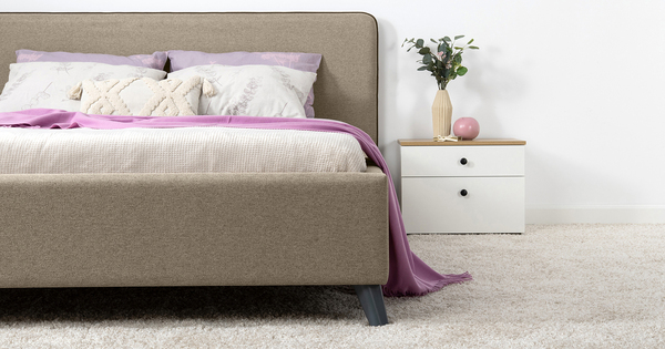 Кровать Миа 180 рогожка бежево-коричневый, кант желтовато-коричневый с ортопедическим основанием и подъемным механизмом