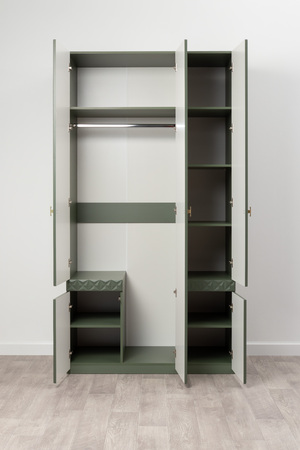 Шкаф для одежды Марион 16.340.03 дымчатый зеленый K521, олива шагрень AG 1050 ПВХ (собирается на любую сторону)