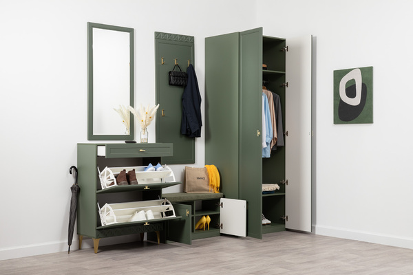 Шкаф двустворчатый Марион 16.340.02 дымчатый зеленый K521, олива шагрень AG 1050 ПВХ