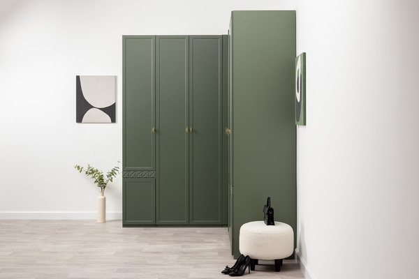 Шкаф двустворчатый Марион 16.340.02 дымчатый зеленый K521, олива шагрень AG 1050 ПВХ