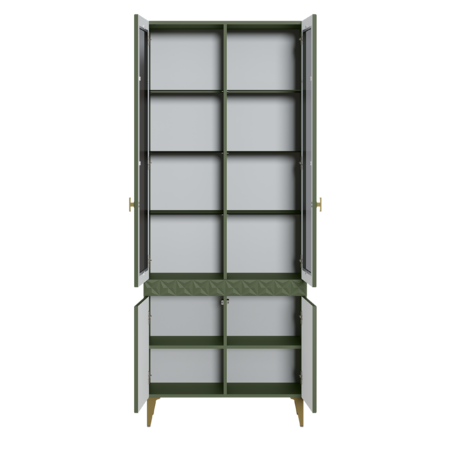 Гостиная Марион композиция 2 дымчатый зеленый K521, олива шагрень AG 1050 ПВХ, белый PE шагрень (собирается на любую сторону)