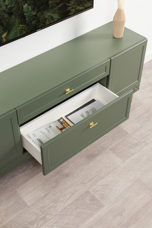 Гостиная Марион композиция 1 дымчатый зеленый K521, олива шагрень AG 1050 ПВХ, белый PE шагрень (собирается на любую сторону)