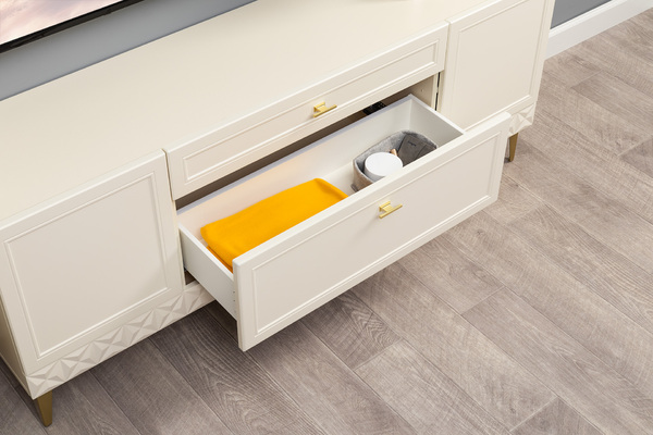 Гостиная Марион композиция 2 слоновая кость С341 PE, слоновая кость 6898 ПВХ, белый PE шагрень (собирается на любую сторону)