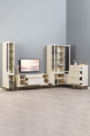 Гостиная Марион композиция 3 слоновая кость С341 PE, слоновая кость 6898 ПВХ, белый PE шагрень (собирается на любую сторону)