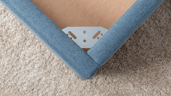 Кровать Миа 180 светло-синий, кант желтовато-коричневый с ортопедическим основанием и подъемным механизмом