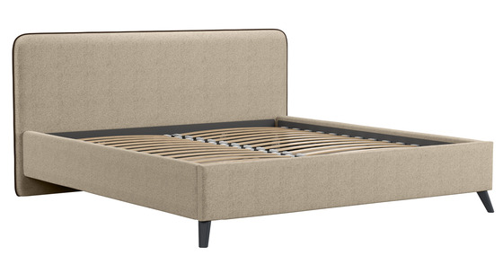 Кровать Миа 180 рогожка бежево-коричневый, кант желтовато-коричневый с ортопедическим основанием и подъемным механизмом