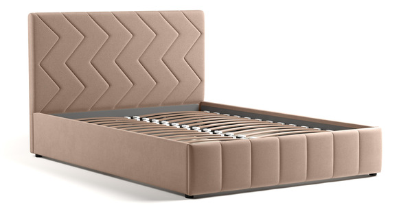 Кровать Милана 140 велюр бежевый кофейный с ортопедическим основанием и подъемным механизмом