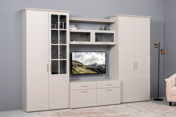 Шкаф-витрина Ричфорд 16.396 кашемир 5981 BS, моно керамика D166-2 ПВХ (собирается на любую сторону)