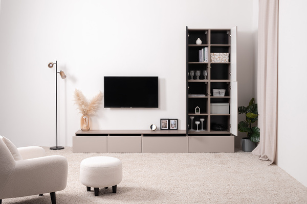 Гостиная Роквуд композиция 1 Эмили Блаш U9135, Крем 2482 ПВХ, закаленное тонированное стекло, собирается на любую сторону